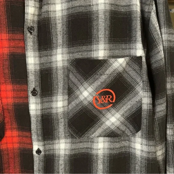 Young & Reckless Mixed Plaid Button-Up Flannel in Red/Black/White - Picture 4 of 9